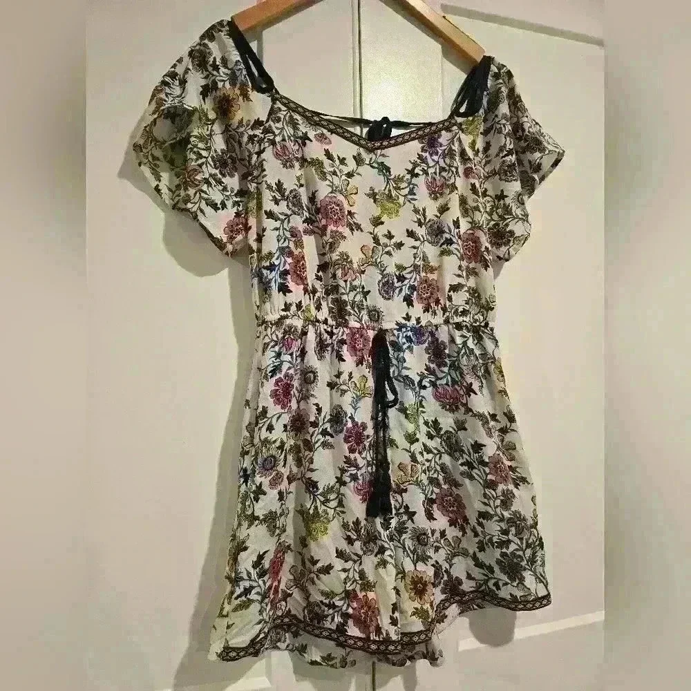 Blue Rain Floral Cold Shoulder Boho Lightweight Romper
